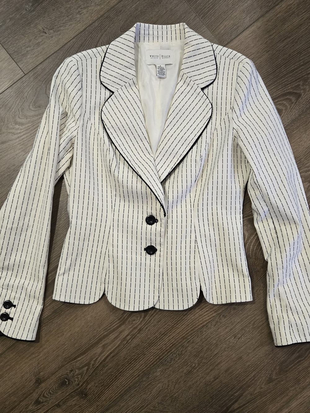 White House Black Market White Pinstripe Scalloped Hem Blazer